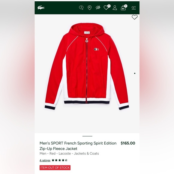 LACOSTE French Sporting Spirit Edition Zip-Up Fleece Jacket - Men/ Unisex- XS - Picture 10 of 10